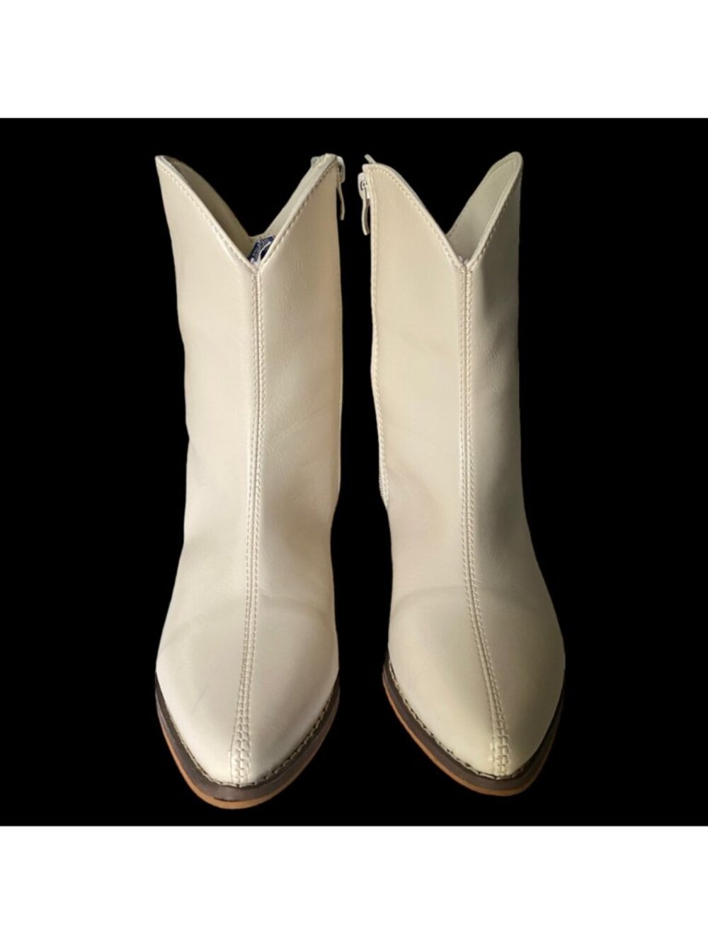 Ankle Bootie Women's Size 35 US 4. 5 Polyurethane Cream Zipper Pointed Toe - Picture 8 of 16